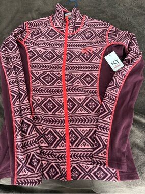 Kari Traa Pink & Plum Geometric Fleece Jacket with Coral Trim